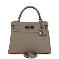 Pre-owned Hermes Kelly Retourne 28 Gris Asphalt Togo Palladium Hardware