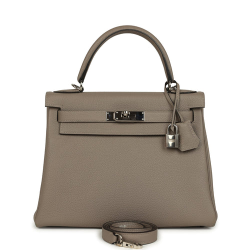 Pre-owned Hermes Kelly Retourne 28 Gris Asphalt Togo Palladium Hardware