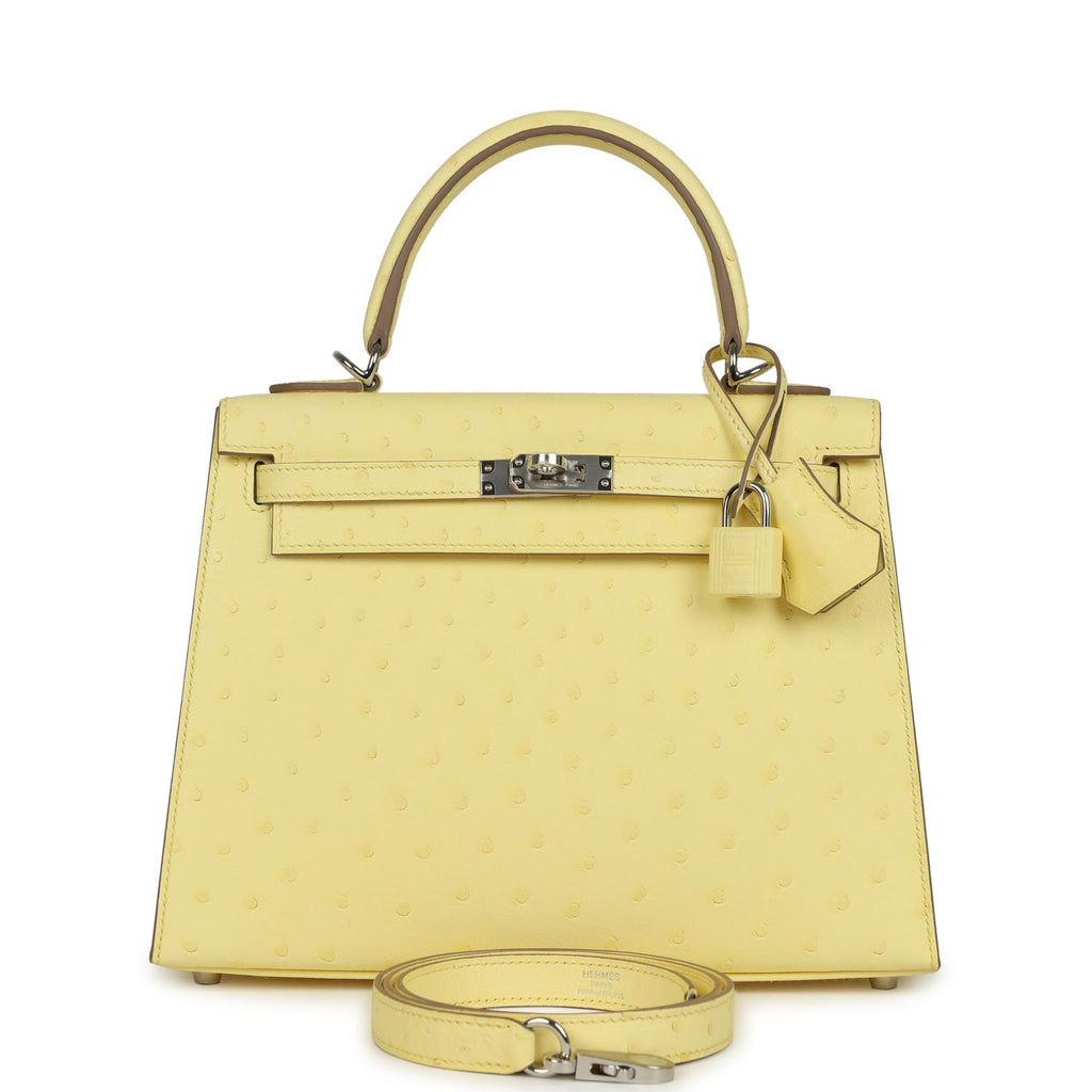 Hermes Kelly Sellier 25 Limoncello Ostrich Palladium Hardware