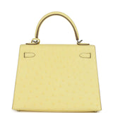 Hermes Kelly Sellier 25 Limoncello Ostrich Palladium Hardware