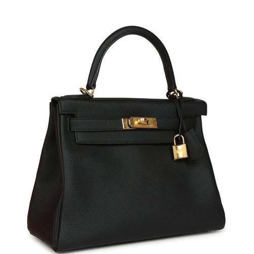 Hermes Kelly Retourne 28 Black Togo Gold Hardware