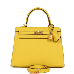 Hermes Special Order (HSS) Kelly Sellier 25 Jaune De Naples Verso Epsom Brushed Gold Hardware