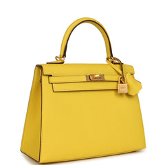 Hermes Special Order (HSS) Kelly Sellier 25 Jaune De Naples Verso Epsom Brushed Gold Hardware