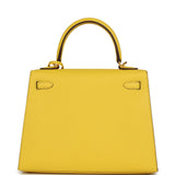 Hermes Special Order (HSS) Kelly Sellier 25 Jaune De Naples Verso Epsom Brushed Gold Hardware