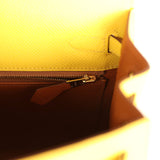 Hermes Special Order (HSS) Kelly Sellier 25 Jaune De Naples Verso Epsom Brushed Gold Hardware