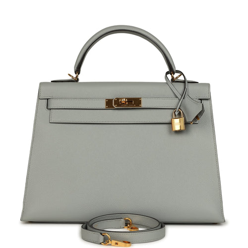 Pre-owned Hermes Kelly Sellier 32 Bleu Glacier Epsom Gold Hardware