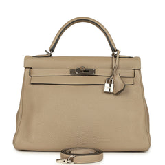 Pre-owned Hermes Kelly Retourne 32 Gris Tourterelle Togo Palladium Hardware