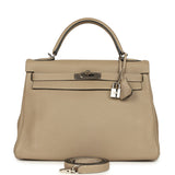 Pre-owned Hermes Kelly Retourne 32 Gris Tourterelle Togo Palladium Hardware