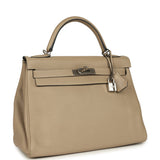 Pre-owned Hermes Kelly Retourne 32 Gris Tourterelle Togo Palladium Hardware