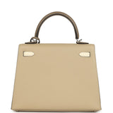 Hermes Kelly Sellier 25 Tri-Color Etoupe, Craie, Trench Epsom Palladium Hardware