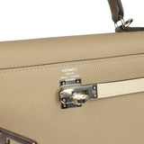 Hermes Kelly Sellier 25 Tri-Color Etoupe, Craie, Trench Epsom Palladium Hardware