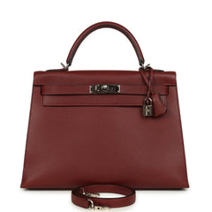 Vintage Hermes Kelly Sellier 32 Rouge H Vache Liegee Palladium Hardware