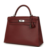 Vintage Hermes Kelly Sellier 32 Rouge H Vache Liegee Palladium Hardware