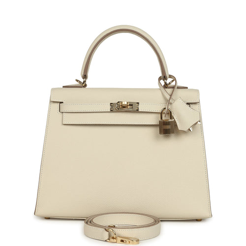 Hermes Kelly Sellier 25 Craie Epsom Permabrass Hardware