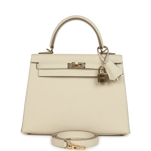 Hermes Kelly Sellier 25 Craie Epsom Permabrass Hardware