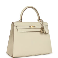 Hermes Kelly Sellier 25 Craie Epsom Permabrass Hardware