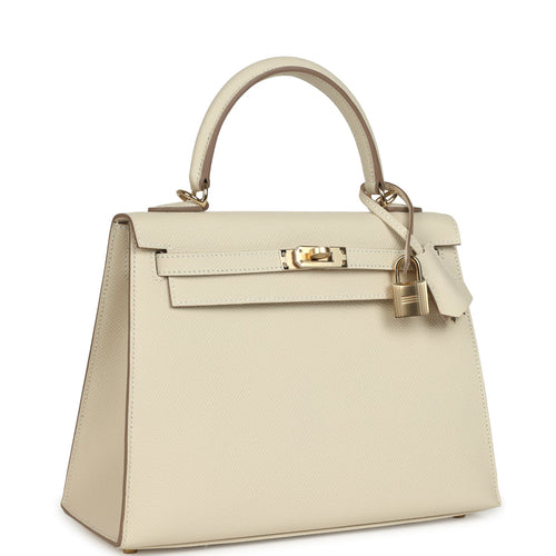 Hermes Kelly Sellier 25 Craie Epsom Permabrass Hardware