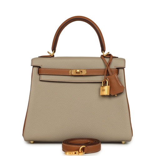 Hermes Special Order (HSS) Kelly Retourne 25 Gris Asphalte and Gold Togo Brushed Gold Hardware