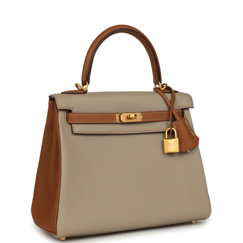 Hermes Special Order (HSS) Kelly Retourne 25 Gris Asphalte and Gold Togo Brushed Gold Hardware