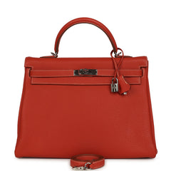 Pre-owned Hermes Retourne Kelly 35 Sanguine Clemence Palladium Hardware