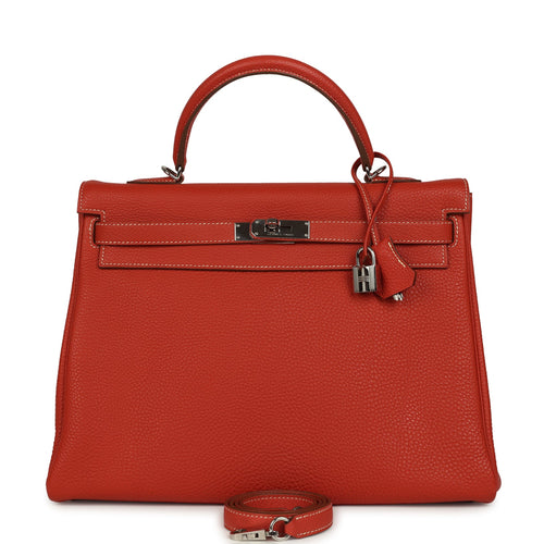 Pre-owned Hermes Retourne Kelly 35 Sanguine Clemence Palladium Hardware