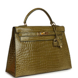 Vintage Hermes Kelly Sellier 32 Vert Anis Shiny Porosus Crocodile Gold Hardware - Thumbnail View 2