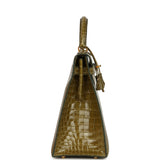 Vintage Hermes Kelly Sellier 32 Vert Anis Shiny Porosus Crocodile Gold Hardware - Thumbnail View 3