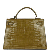 Vintage Hermes Kelly Sellier 32 Vert Anis Shiny Porosus Crocodile Gold Hardware - Thumbnail View 4