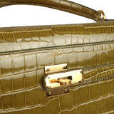Vintage Hermes Kelly Sellier 32 Vert Anis Shiny Porosus Crocodile Gold Hardware - Thumbnail View 7