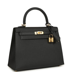 Hermes Kelly Sellier 25 Black Epsom Gold Hardware