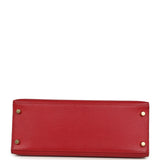 Vintage Hermes Kelly 28 Sellier Rouge Vif Courchevel Gold Hardware