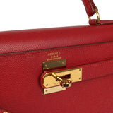 Vintage Hermes Kelly 28 Sellier Rouge Vif Courchevel Gold Hardware