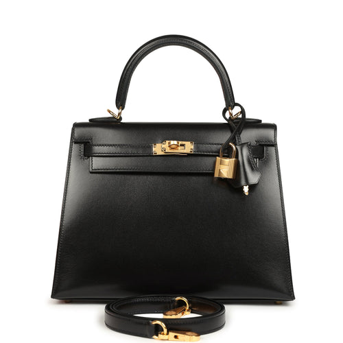 Hermes Kelly Sellier 25 Black Box Gold Hardware