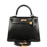 Hermes Kelly Sellier 25 Black Box Gold Hardware