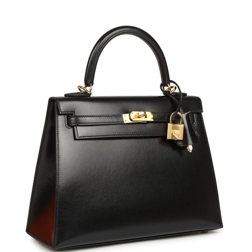 Hermes Kelly Sellier 25 Black Box Gold Hardware