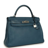 Pre-owned Hermes Kelly Retourne 32 Bleu De Malte Swift Palladium Hardware