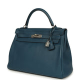 Pre-owned Hermes Kelly Retourne 32 Bleu De Malte Swift Palladium Hardware
