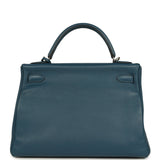 Pre-owned Hermes Kelly Retourne 32 Bleu De Malte Swift Palladium Hardware