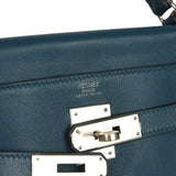 Pre-owned Hermes Kelly Retourne 32 Bleu De Malte Swift Palladium Hardware