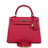 Hermes Special Order (HSS) Kelly Sellier 25 Rose Mexico Verso Chevre Mysore Permabrass Hardware