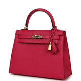 Hermes Special Order (HSS) Kelly Sellier 25 Rose Mexico Verso Chevre Mysore Permabrass Hardware