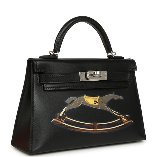 Hermes Kelly Sellier 20 "Cheval De Bois" Black and Multi Tadelakt Palladium Hardware