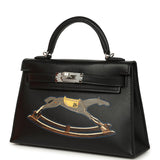 Hermes Kelly Sellier 20 "Cheval De Bois" Black and Multi Tadelakt Palladium Hardware