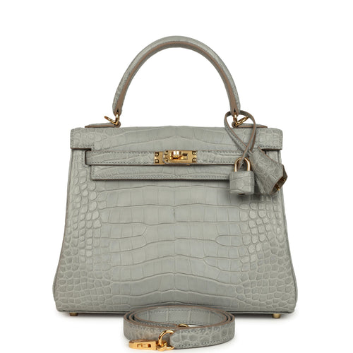 Hermes Kelly Retourne 25 Gris Perle Matte Alligator Gold Hardware
