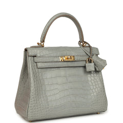 Hermes Kelly Retourne 25 Gris Perle Matte Alligator Gold Hardware
