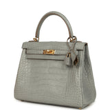 Hermes Kelly Retourne 25 Gris Perle Matte Alligator Gold Hardware