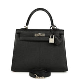 Pre-owned Hermes Special Order (HSS) Kelly Sellier 25 Black Verso Chevre Mysore Brushed Palladium Hardware
