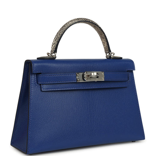 Hermes Kelly Sellier 20 Bleu Royal Chevre Chamkila and Ombre Varanus Salvator Lizard Touch Palladium Hardware