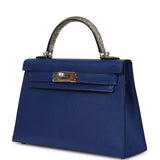 Hermes Kelly Sellier 20 Bleu Royal Chevre Chamkila and Ombre Varanus Salvator Lizard Touch Palladium Hardware