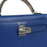 Hermes Kelly Sellier 20 Bleu Royal Chevre Chamkila and Ombre Varanus Salvator Lizard Touch Palladium Hardware
